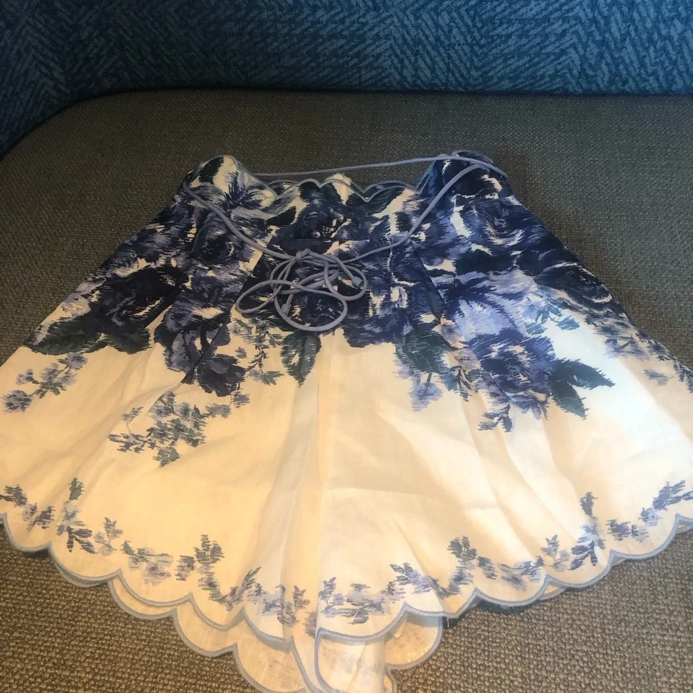 Zimmermann White Shorts with Blue Floral Scallop Hem - Picture 7 of 8